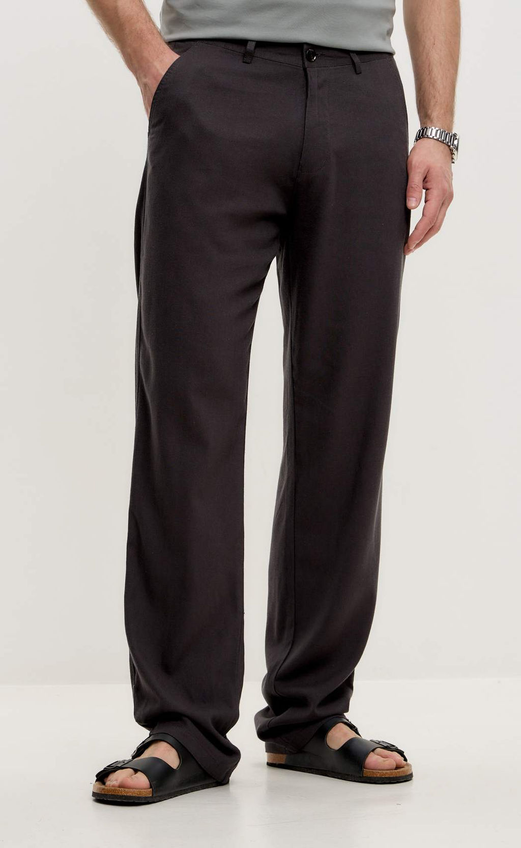 Брюки лен F511-0851 d.grey