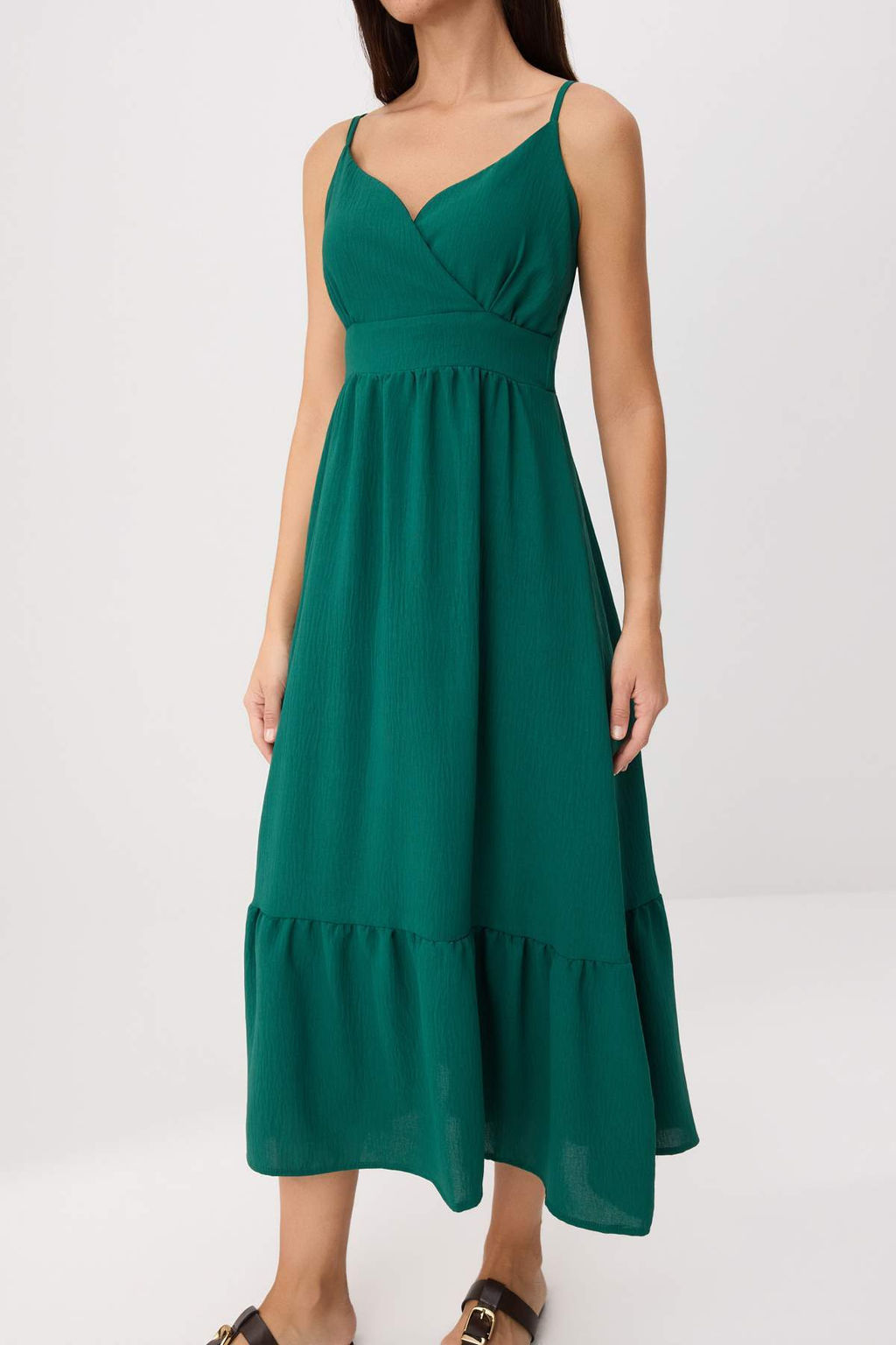 Yesil Ask?l? Skater/Belden Ac?lan Midi Dokuma Elbise TWOSS26EL00982 - Trendyolmilla фото 3