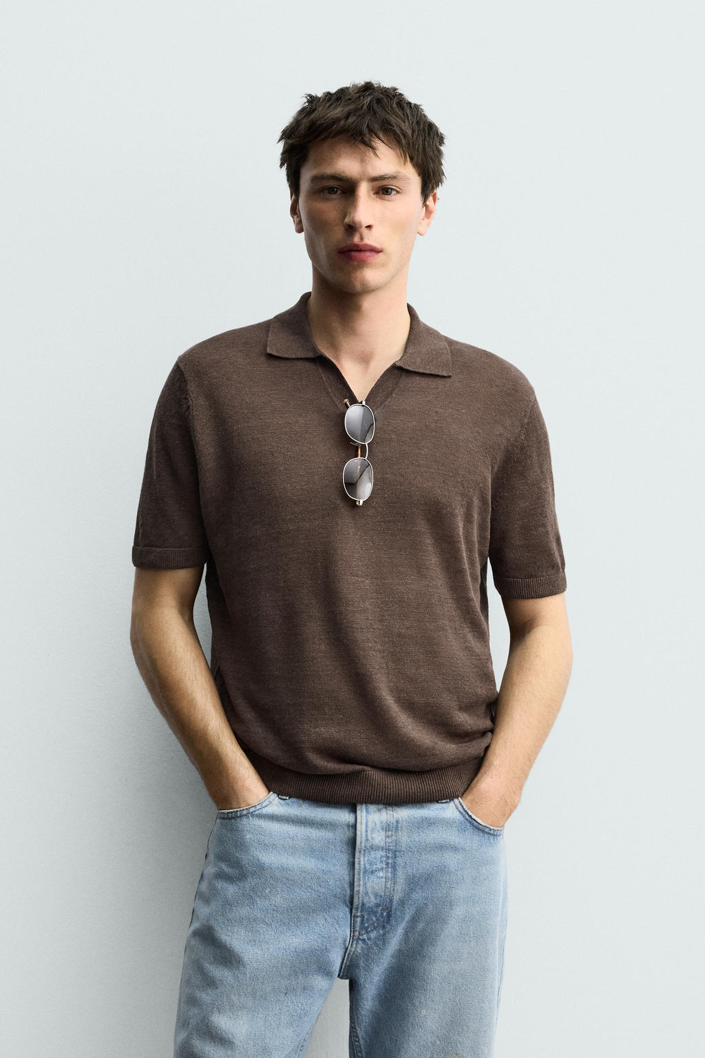 POLO PUNTO REGULAR FIT 100% LINO / Marr?n - Zara фото 3