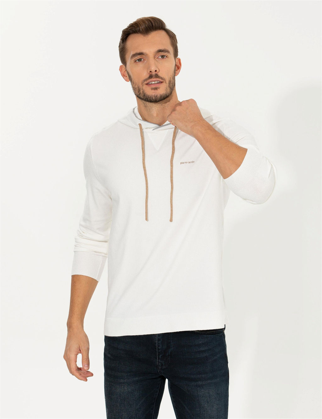 Ekru Slim Fit Kapi_onlu Triko Kazak - Pierre cardin фото 2