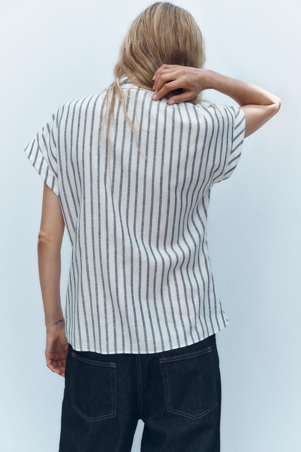 STRIPED KNOTTED LINEN BLEND SHIRT - Zara фото 5
