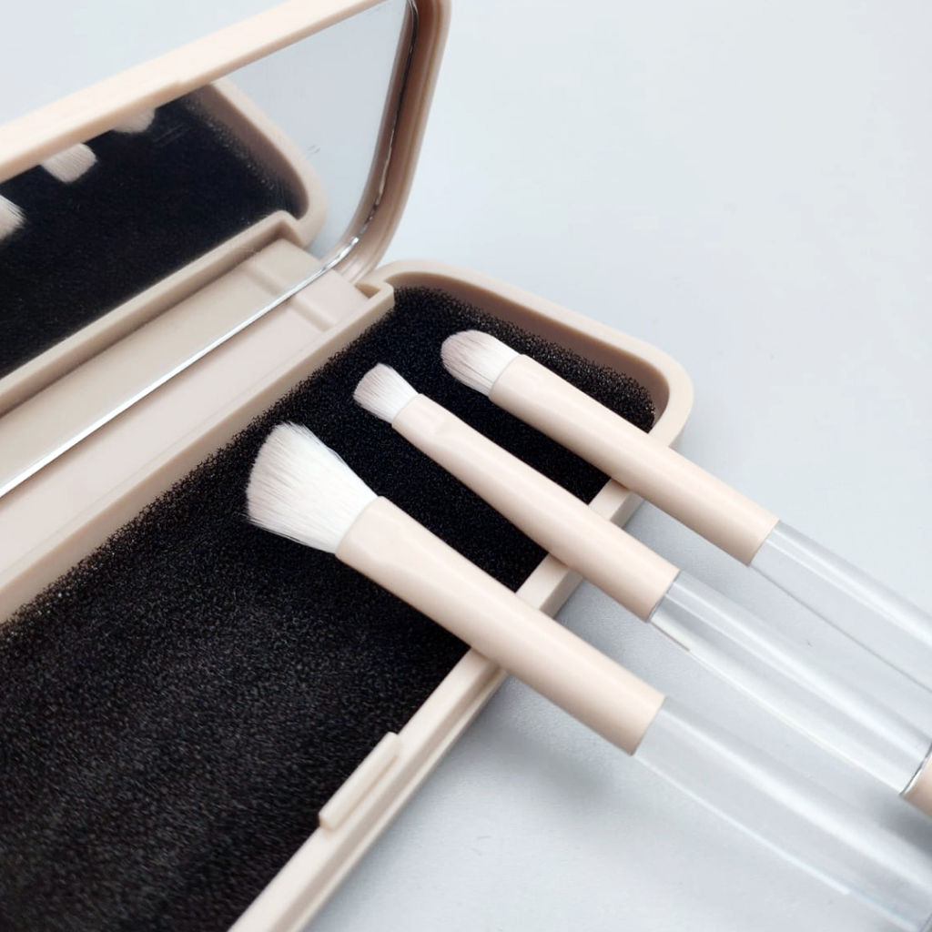 Nail Art Набор кистей для макияжа в футляре с зеркалом, 3 шт., бежевый  фото 7