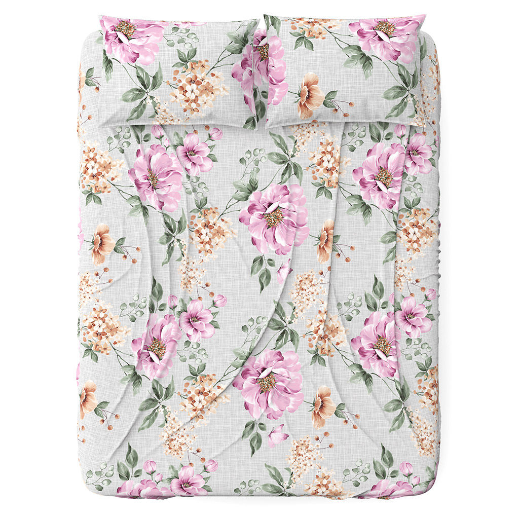 Простыня односпальная на резинке "Ария" цветы 90х200см, свесы 27см, бязь "Страйп" 121г/м2, хлопок 100%, упаковка "классическая" ПВХ 28х41см, "Домашняя мода" (Россия)