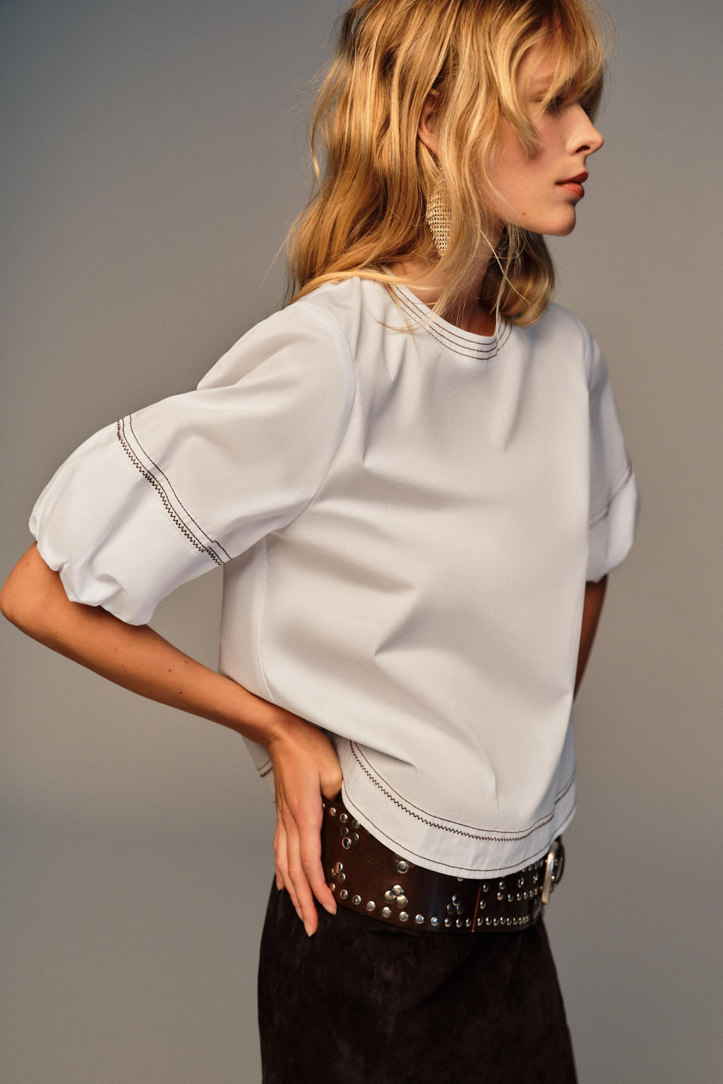 PUFF SLEEVE TOPSTITCH SHIRT - Zara фото 3