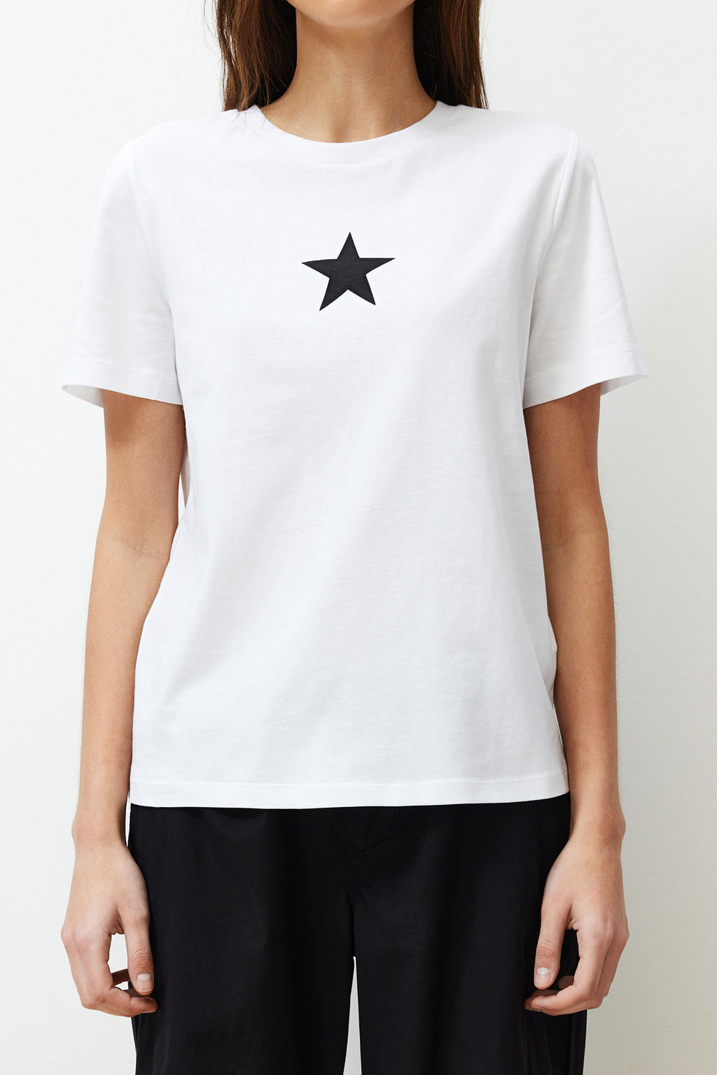 TRENDYOLMILLA Antrasit %100 Pamuk Y?ld?z Bask?l? Regular/Normal Kal?p Bisiklet Yaka Orme T-Shirt TWOSS24TS00095  фото 9