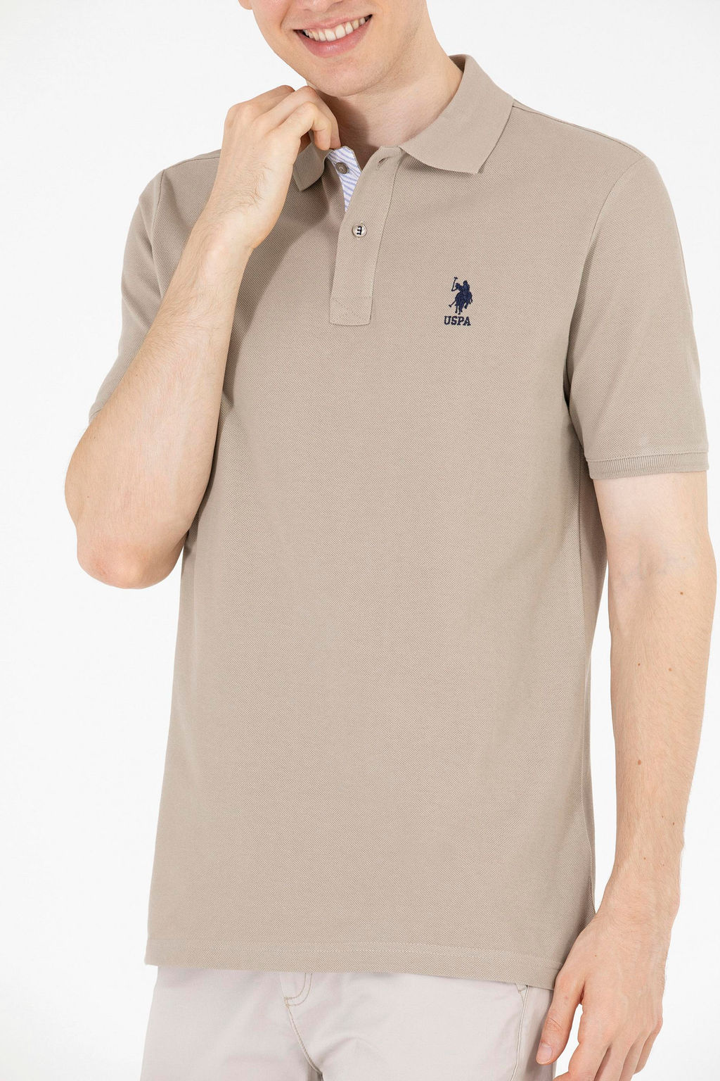 Мужская базовая футболка цвета хаки с воротником-поло - U.s. polo assn фото 6