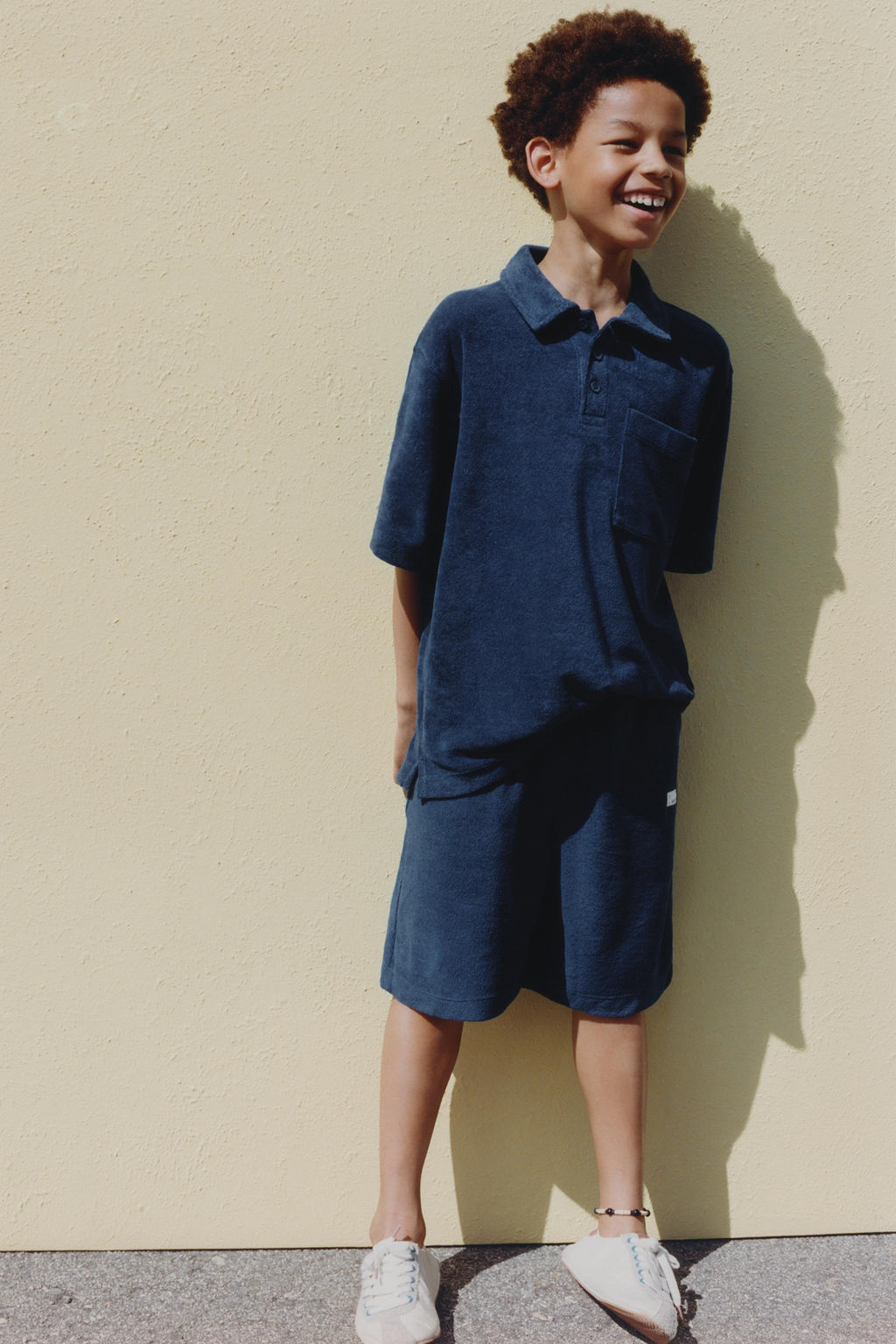 CONJUNTO POLO Y BERMUDA EFECTO TOALLA / Azul
