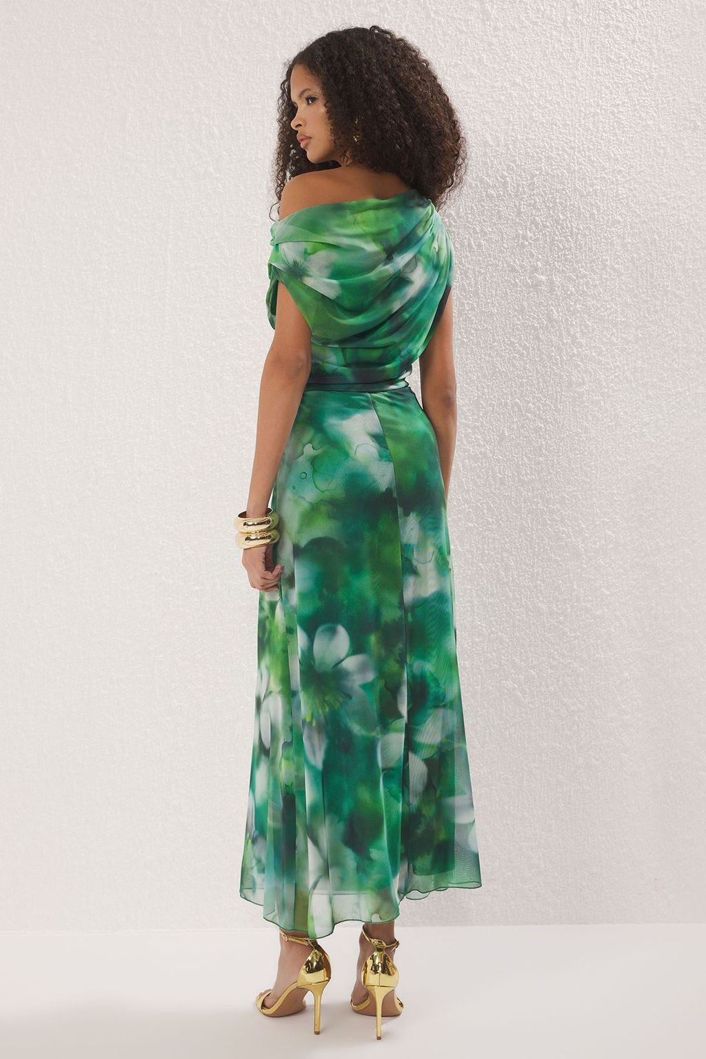 Yesil-Cok Renkli Soyut Desenli Astarl? Tul Orme Midi Abiye Gece Mezuniyet Elbisesi TPRSS25EL00015