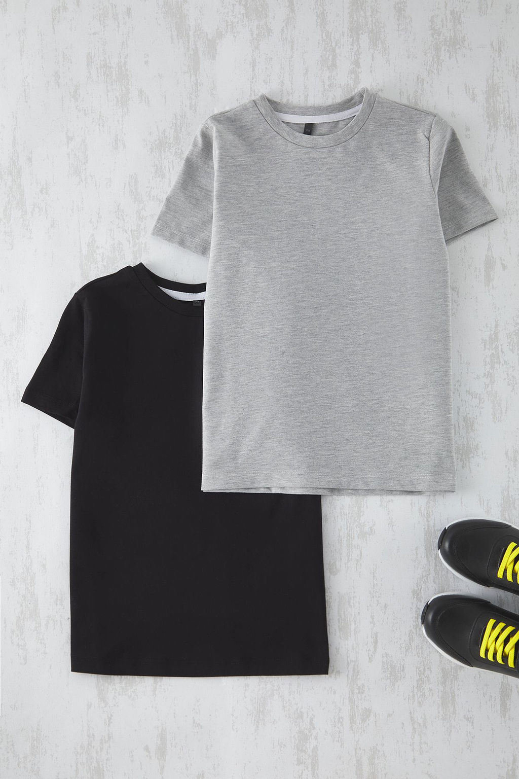 Siyah-Gri 2li Erkek Cocuk %100 Pamuk Basic K?sa Kol Orme T-Shirt TKDSS25TS00010 - Trendyolmilla фото 3