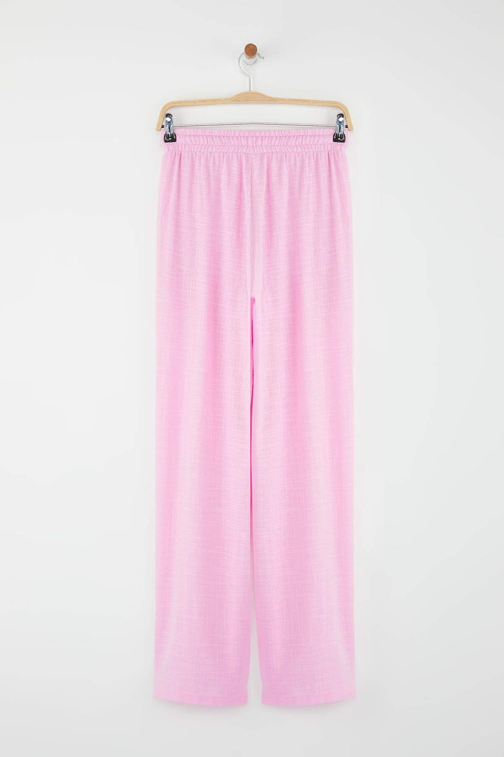 Ac?k Pembe Keten Gorunumlu Wide Leg/Genis Paca Sort Astarl? Beli Lastikli Pantolon TWOSS25PL00121