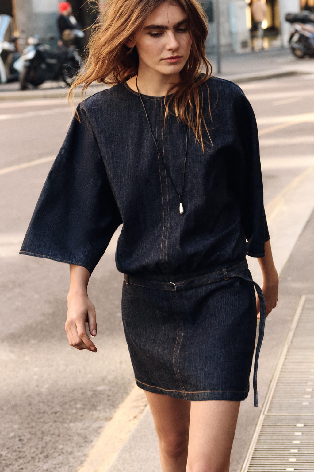 VESTIDO Z1975 CORTO DENIM CINTUR?N / Azul - Zara фото 3