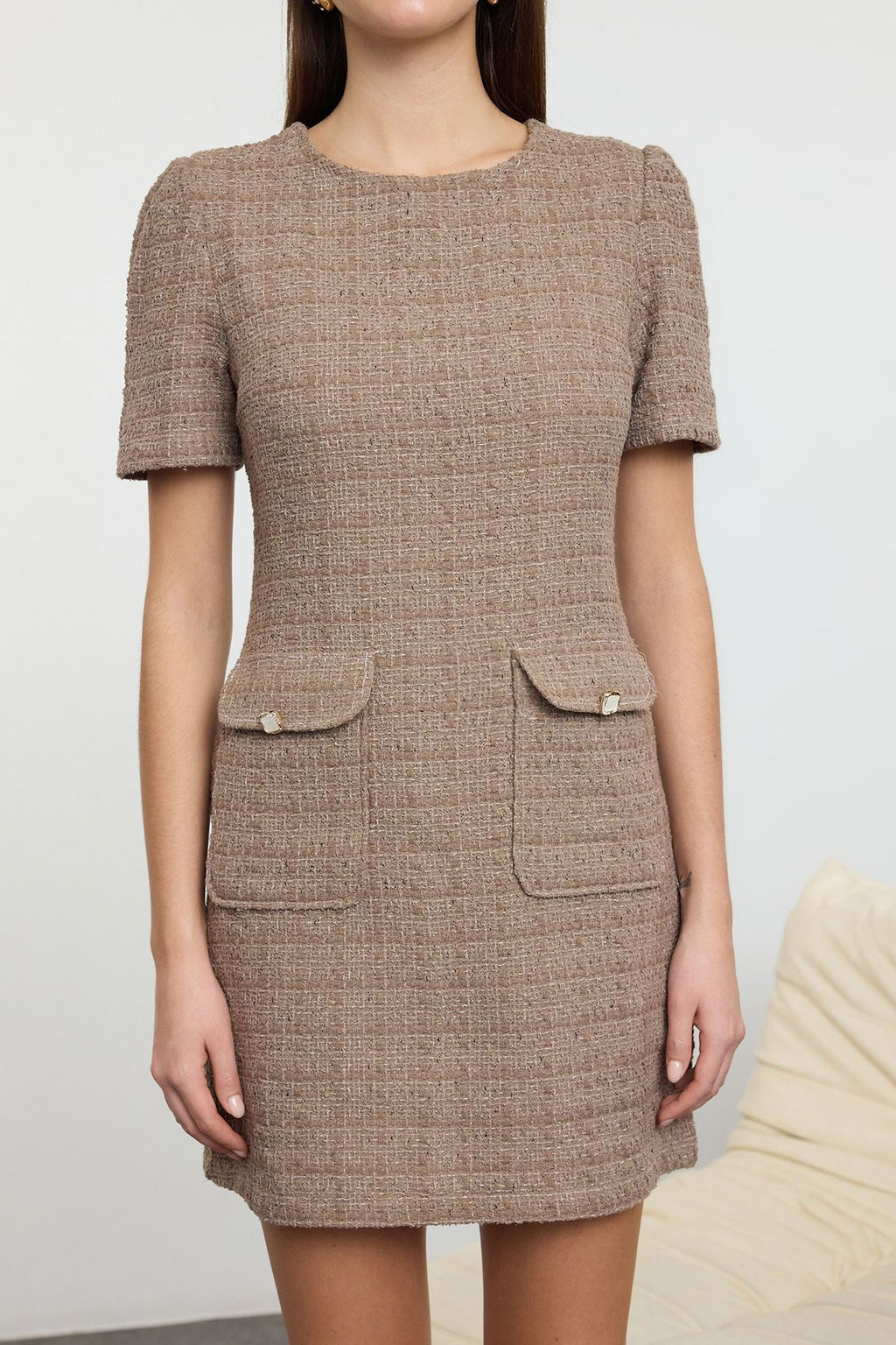 Camel A Kesim Cep Detayl? Mini Dokuma Elbise TWOAW25EL00169