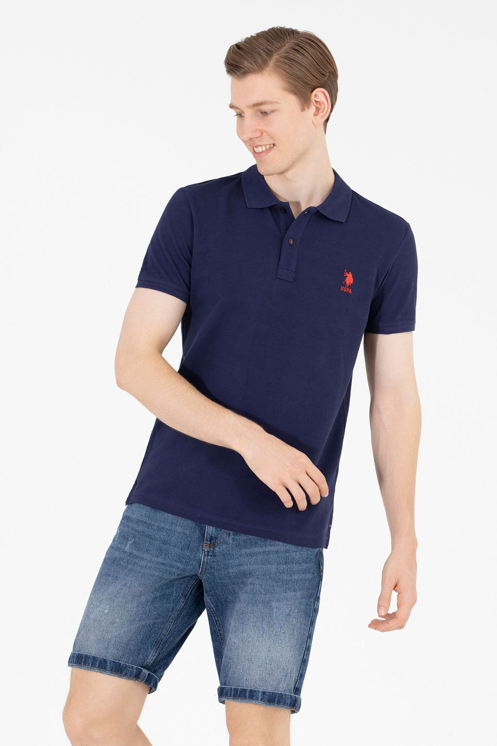 U. S. Polo Assn Мужская темно-синяя базовая футболка с воротником-поло - U.s. polo assn фото 2