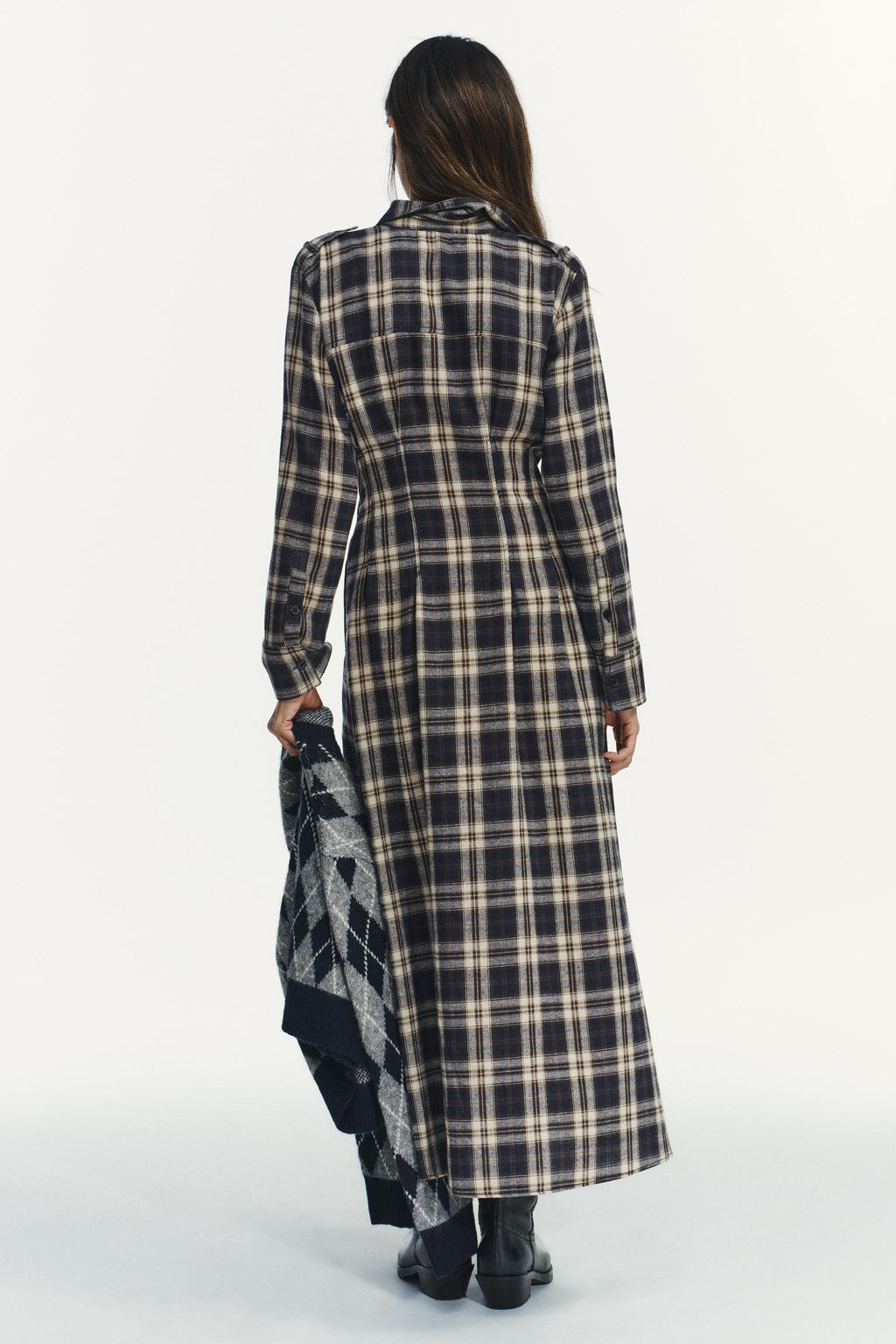 CHECKED PLEATED MIDI DRESS - Zara фото 6