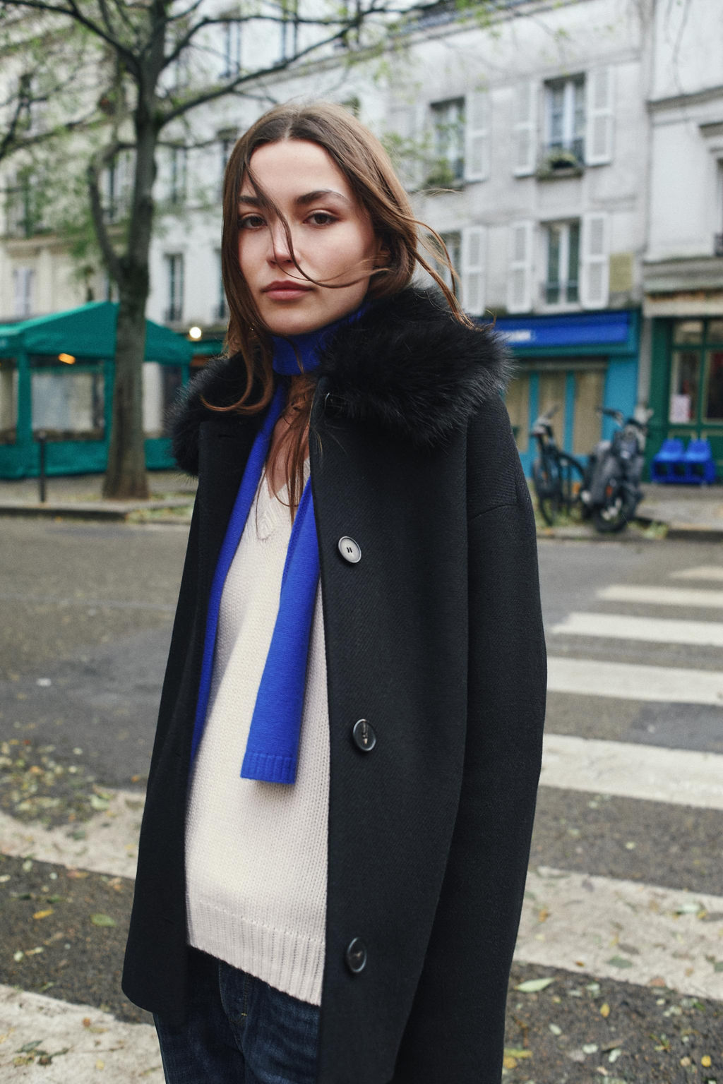 CROPPED COAT WITH WOOL AND FAUX FUR LAPEL - Zara фото 3
