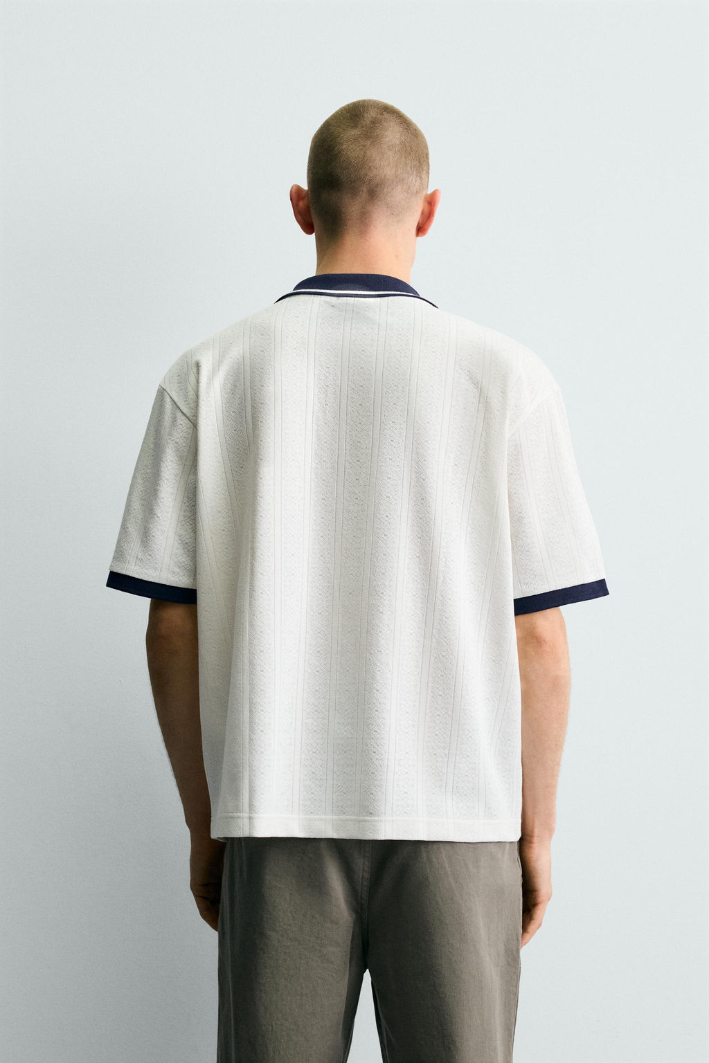 POLO JACQUARD VERTICAL BORDADO / Crudo / Azul - Zara фото 3