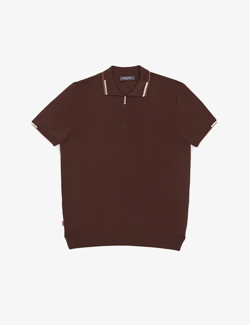Kahverengi Slim Fit Polo Yaka Fermuarl_ Triko Ti__rt