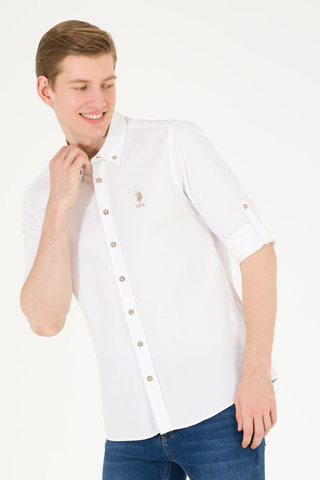 U. S. Polo Assn / Мужская белая рубашка с длинным рукавом - U.s. polo assn фото 15
