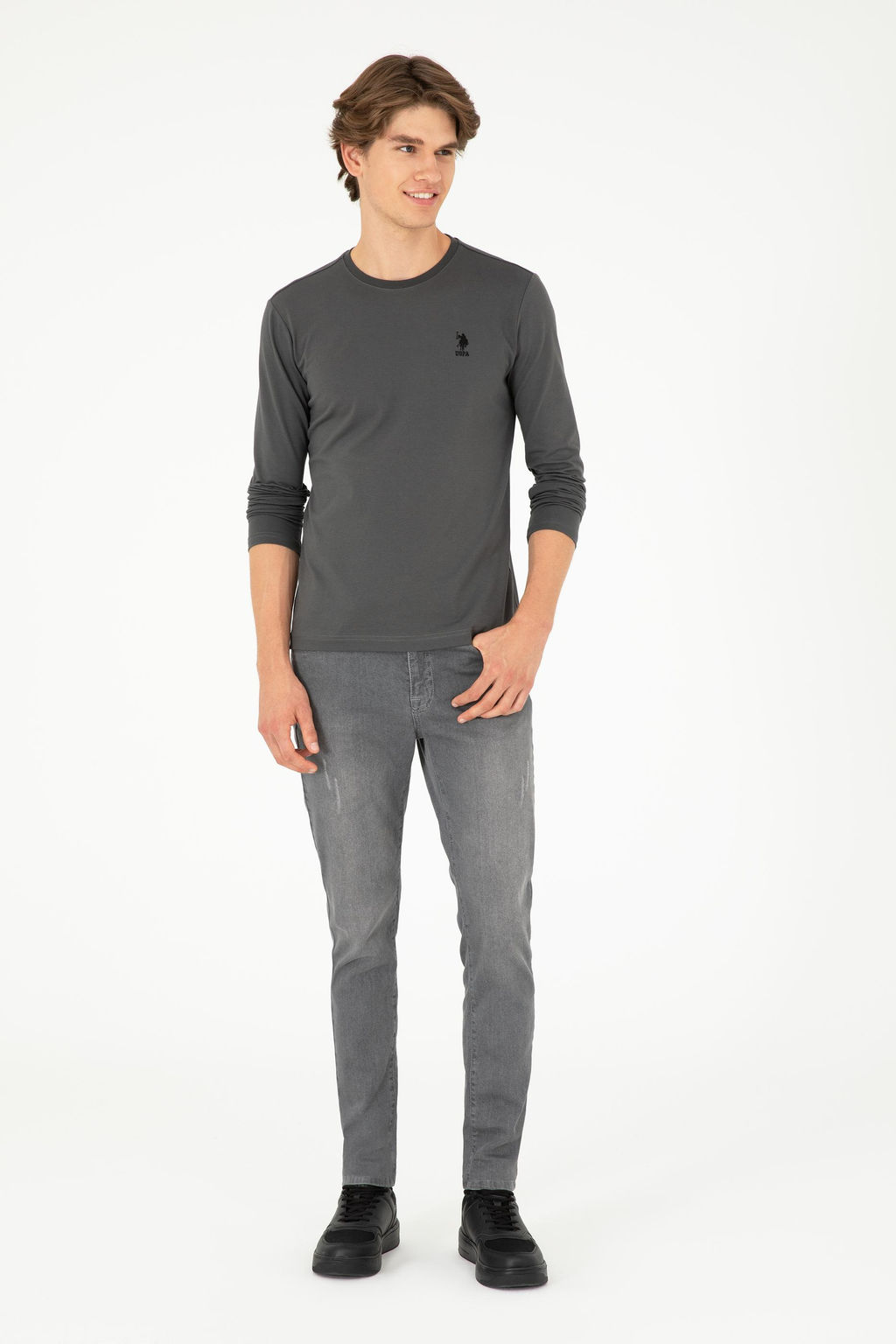 Мужской базовый свитшот антрацитового цвета - U.s. polo assn фото 4