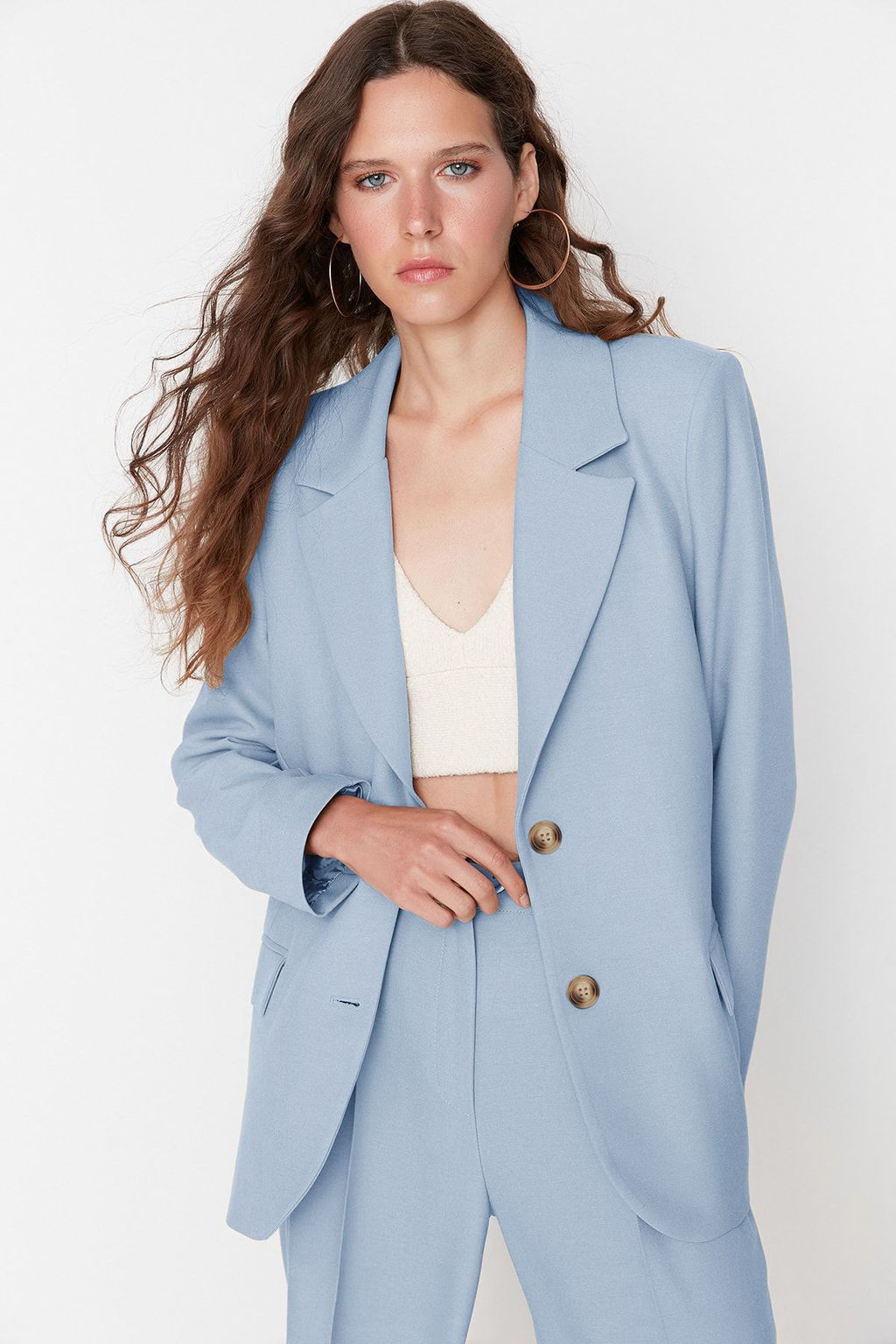 TRENDYOLMILLA Limited Edition Vizon Regular Astarl? Dokuma Blazer Ceket TWOAW23BC00132  фото 4