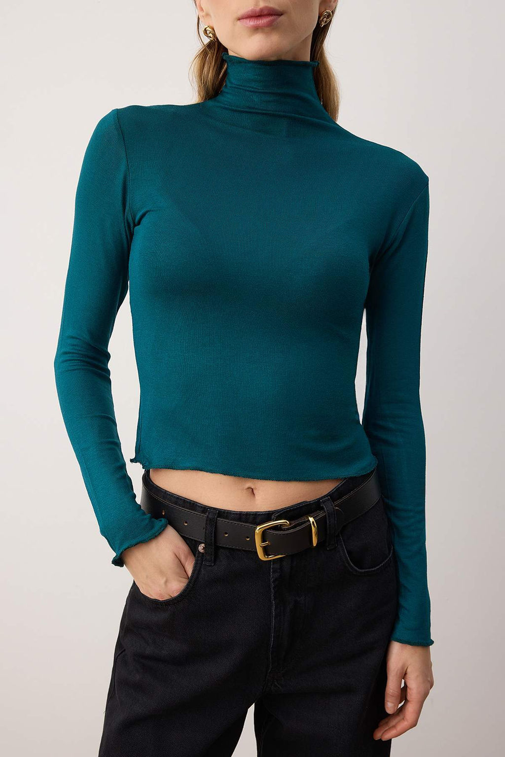 Zumrut Yesili Transparan Dik Yaka Esnek Normal Boy Orme Bluz TWOAW26BZ00266