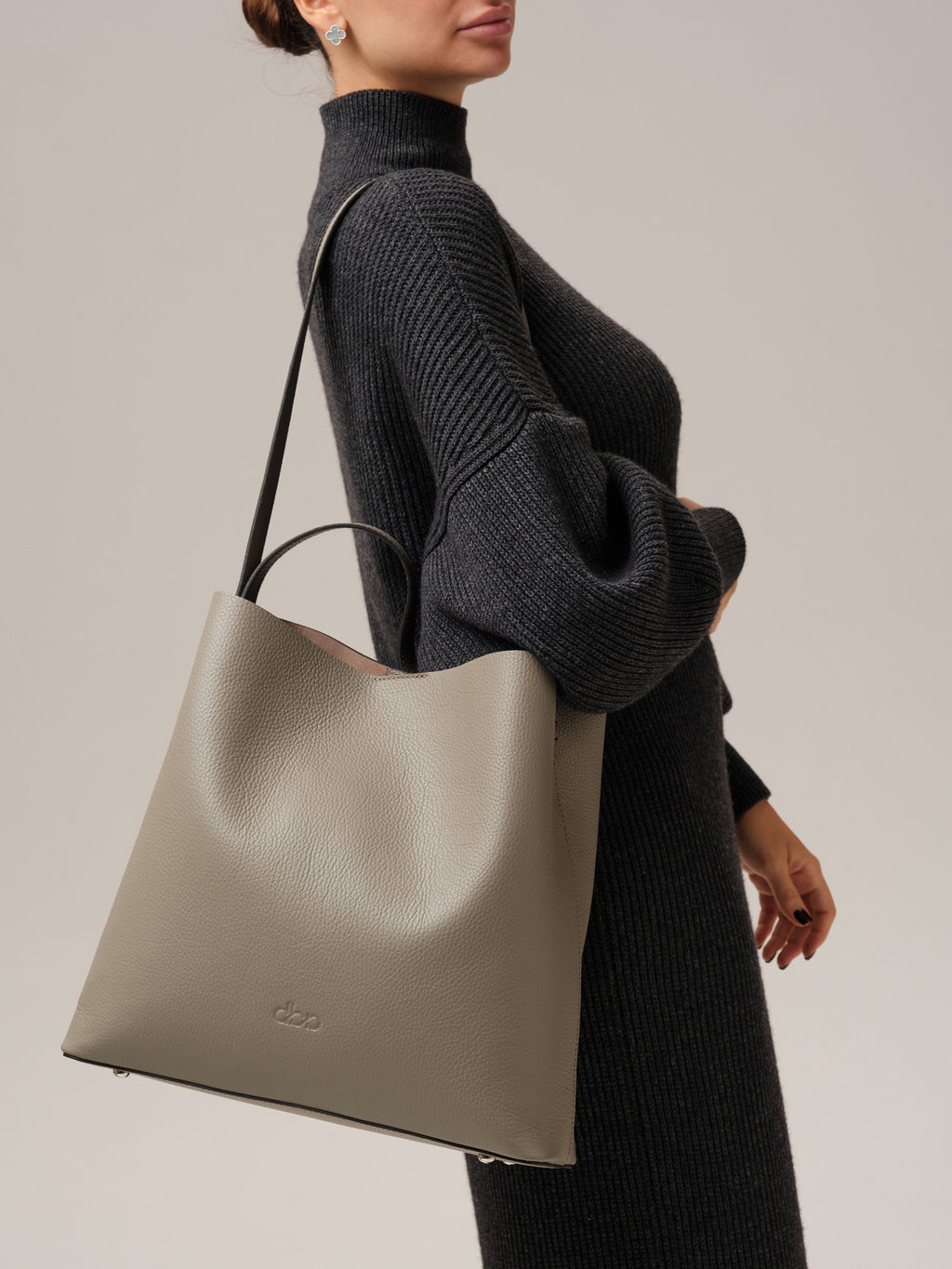 Кожаная сумка шоппер Olga DBR 30948 серо-коричневый фото 2