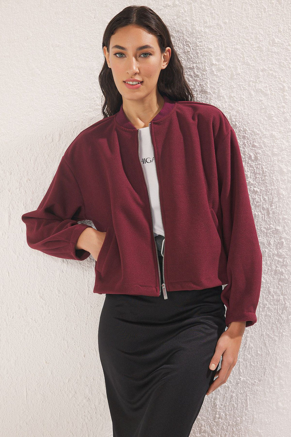TRENDYOLMILLA Siyah Oversize Kase Bomber Ceket Mont TWOAW25MO00053  фото 2