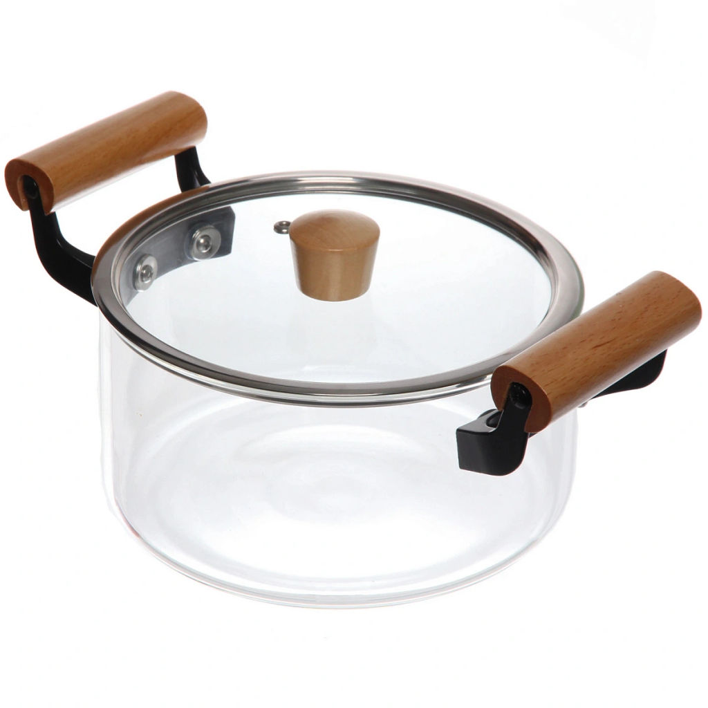 Кастрюля из боросиликатного стекла 2,5л "Хай-Тек" с деревянными ручками