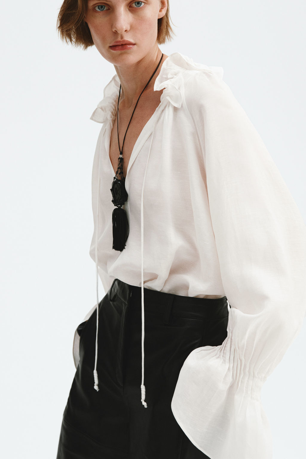 Camisa oversize en mezcla de lino - H&m фото 4
