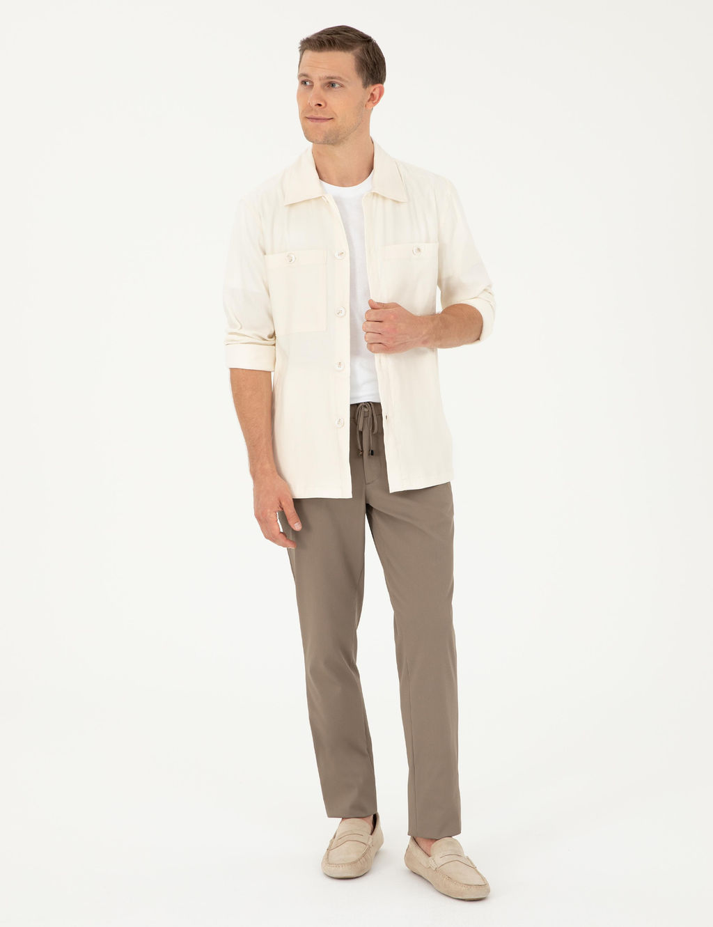 Ekru Regular Fit Keten Kar___ml_ Cepli Ceket G_mlek