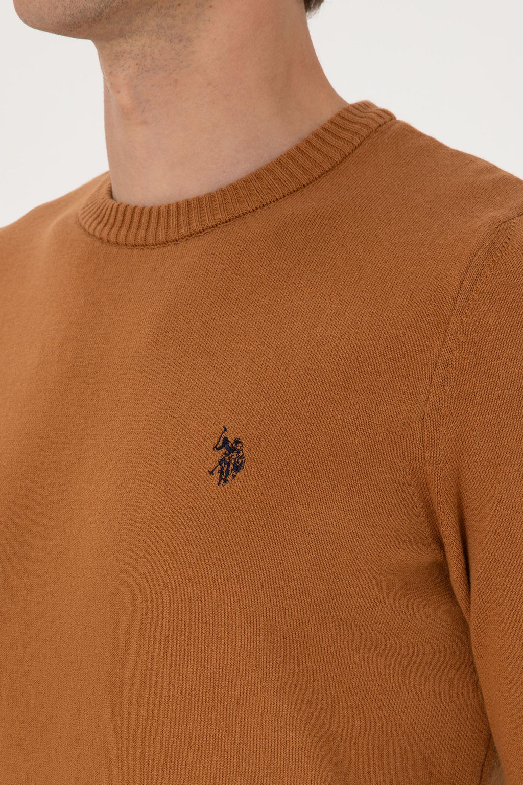 Erkek Slim Fit Bisiklet Yaka Camel Basic Kazak - U.s. polo assn фото 7