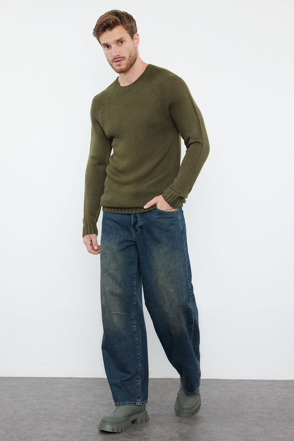 TRENDYOL MAN Kiremit Slim Fit Dar Kesim Bisiklet Yaka Reglan Kol Basic Triko Kazak TMNAW25KZ00000 - Trendyolmilla фото 56