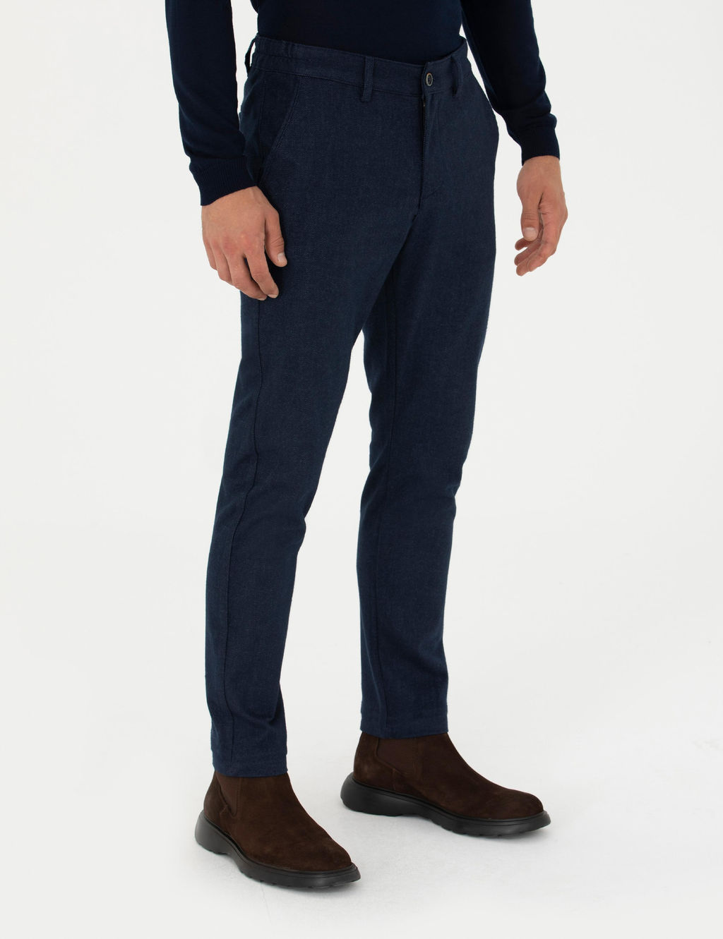 Lacivert Slim Fit Beli Lastikli Kanvas Pantolon