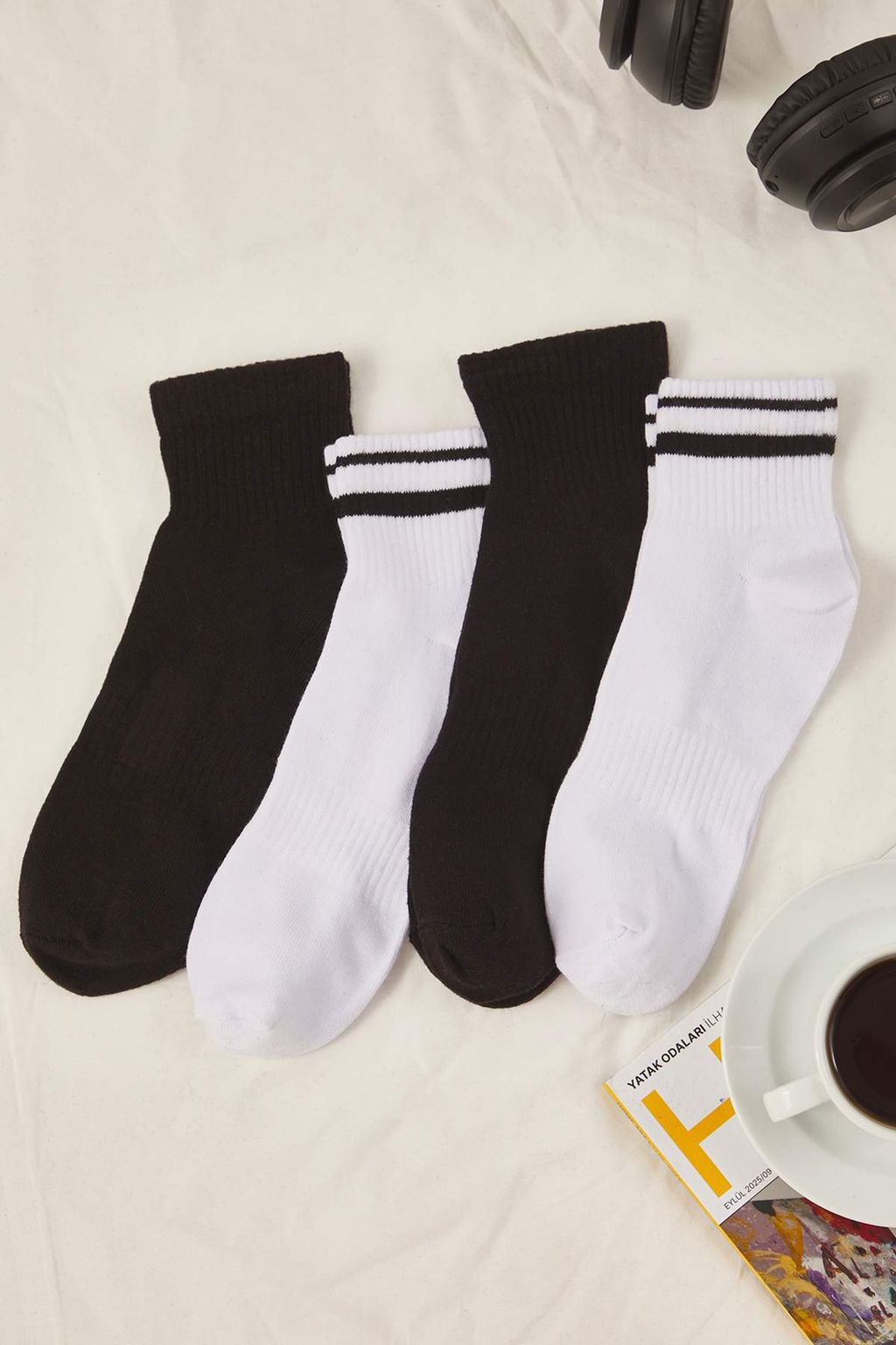 TRENDYOL MAN Siyah Unisex 4lu Paket Seritli Patik Pamuklu Corap TMNSS24CO00021 - Trendyolmilla фото 2