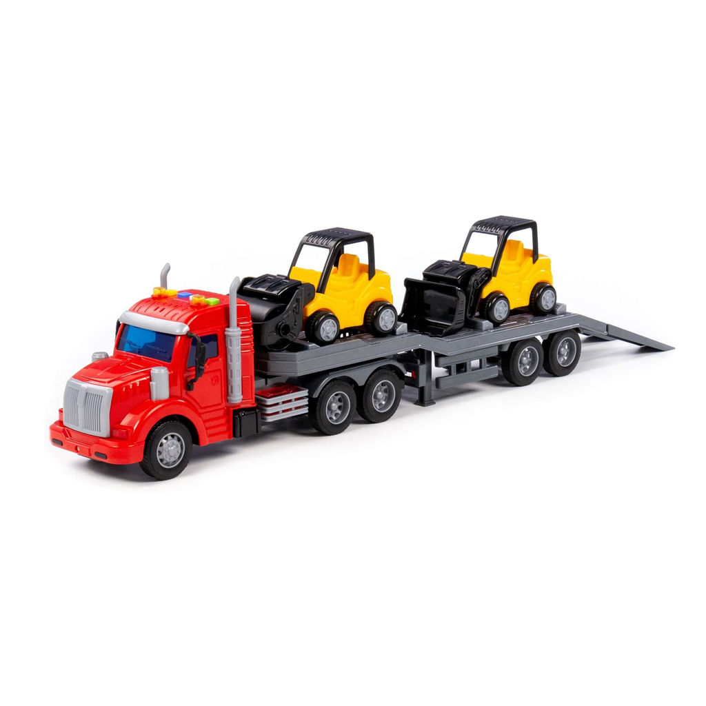 Профи, автомобиль-трейлер инерционный (со светом и звуком) + дорожный каток Мини инерционный, погрузчик Мини инерционный (в коробке) - Полесье фото 2