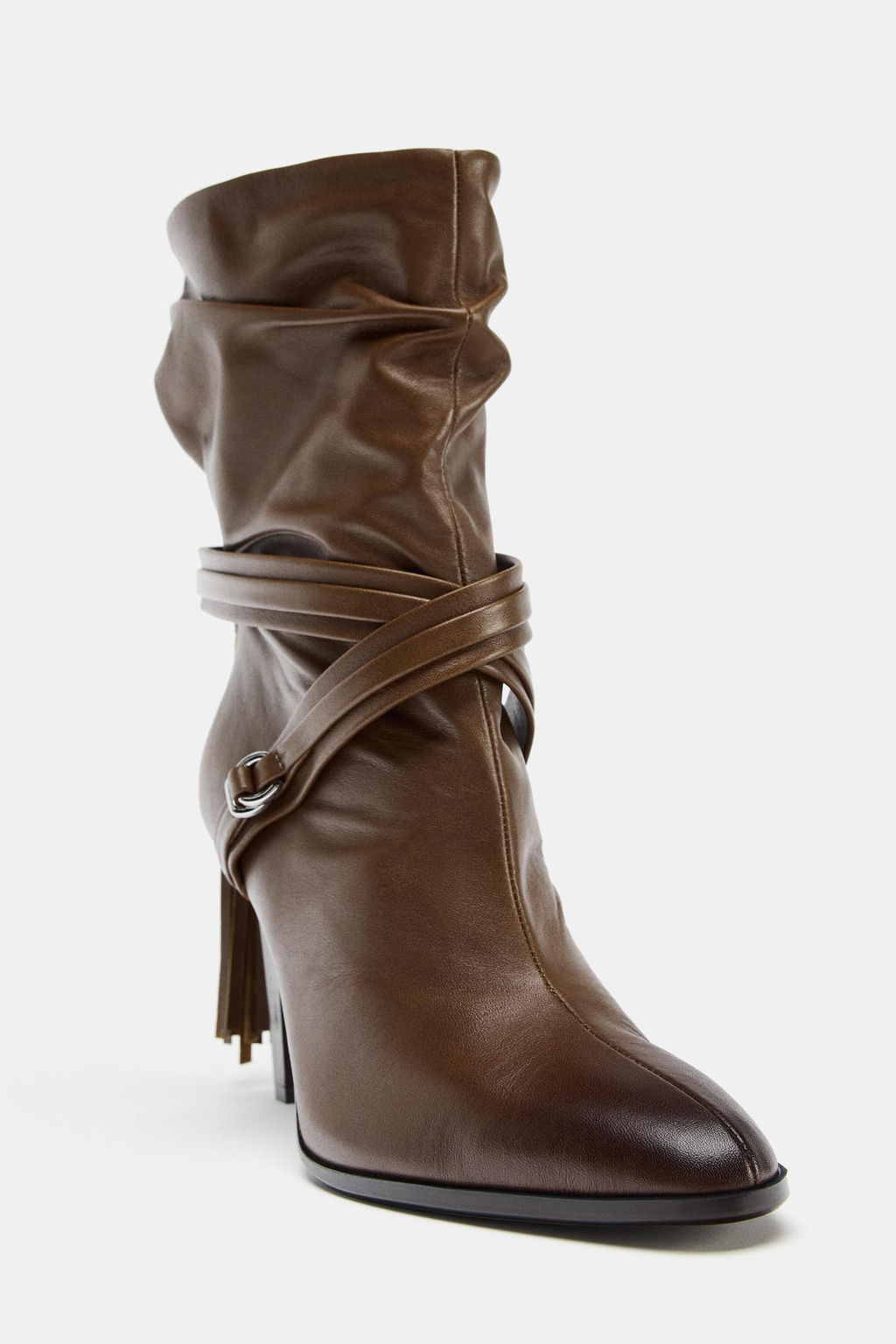 LEATHER ANKLE BOOTS WITH FRINGING - Zara фото 4