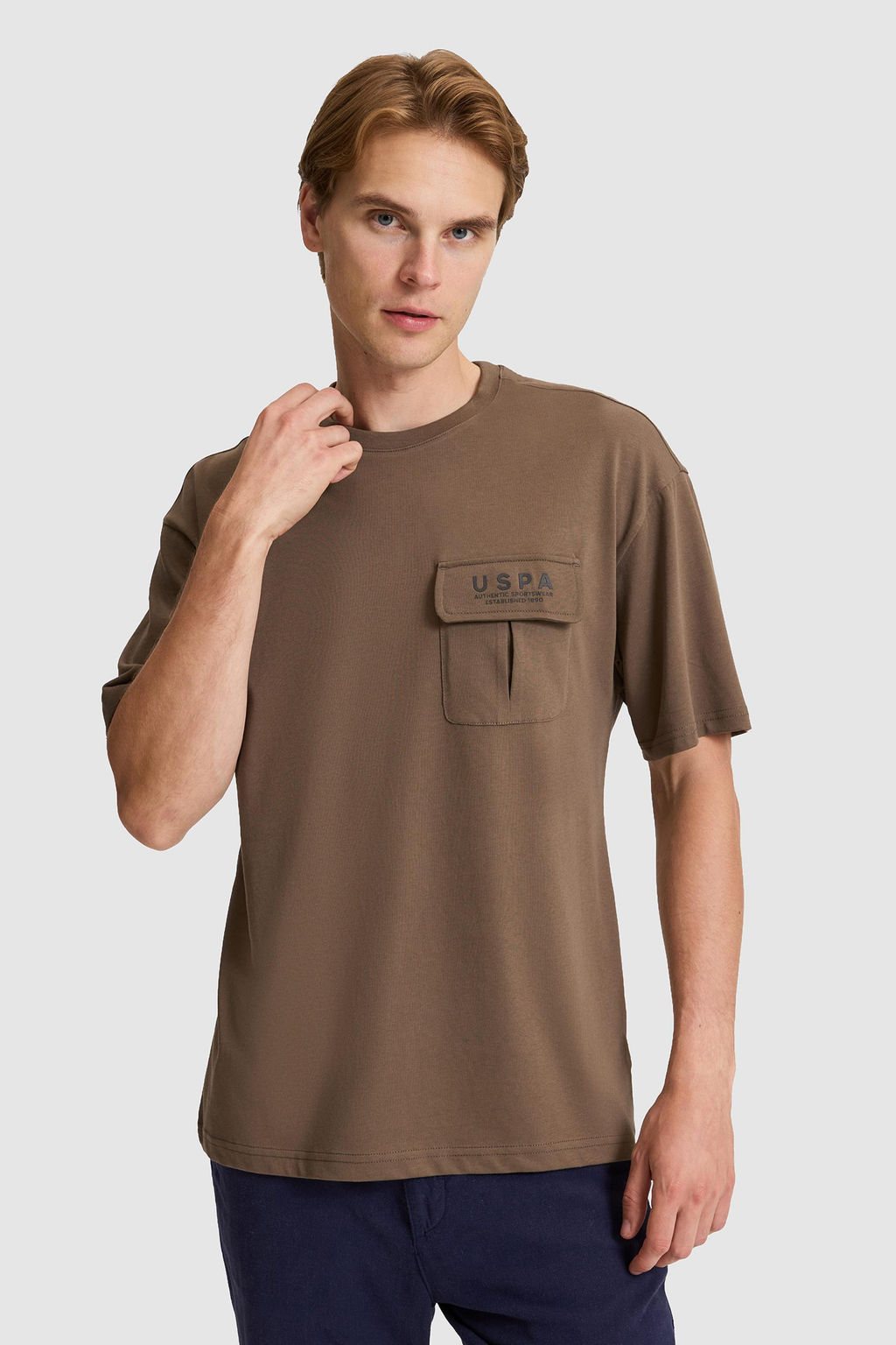 Erkek Kahverengi Comfort Fit Bisiklet Yaka Ti__rt