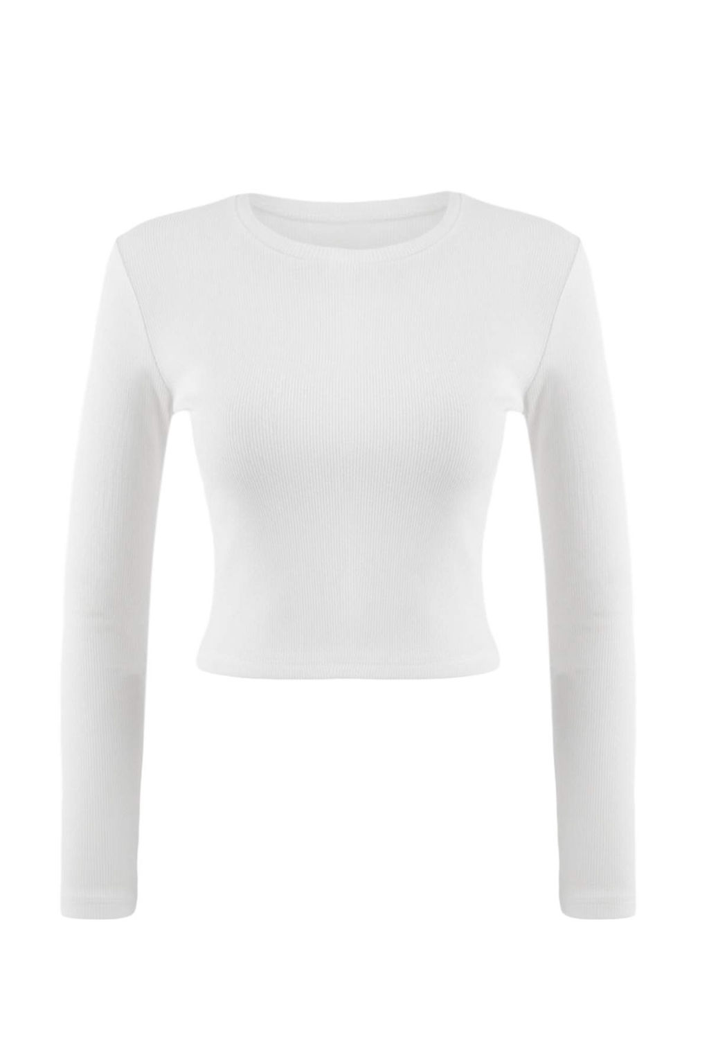 Siyah-Beyaz 2li Paket Fitted/Vucuda Oturan Bisiklet Yaka Crop Fitilli Esnek Orme Bluz TWOAW22BZ0331