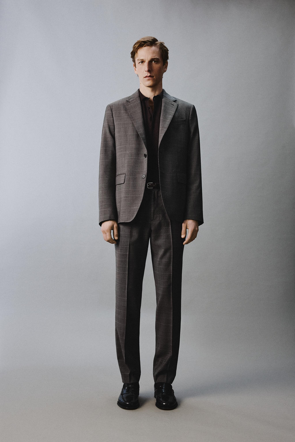 BLAZER TRAJE CUADROS 100% LANA / Marr?n