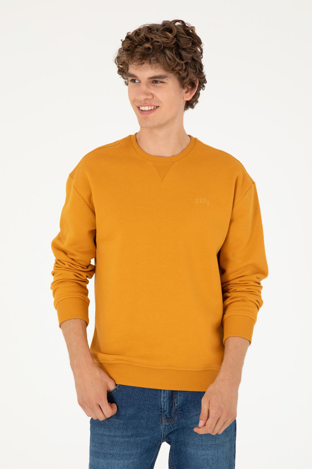 Мужской горчичный базовый свитшот Неожиданная скидка в корзине