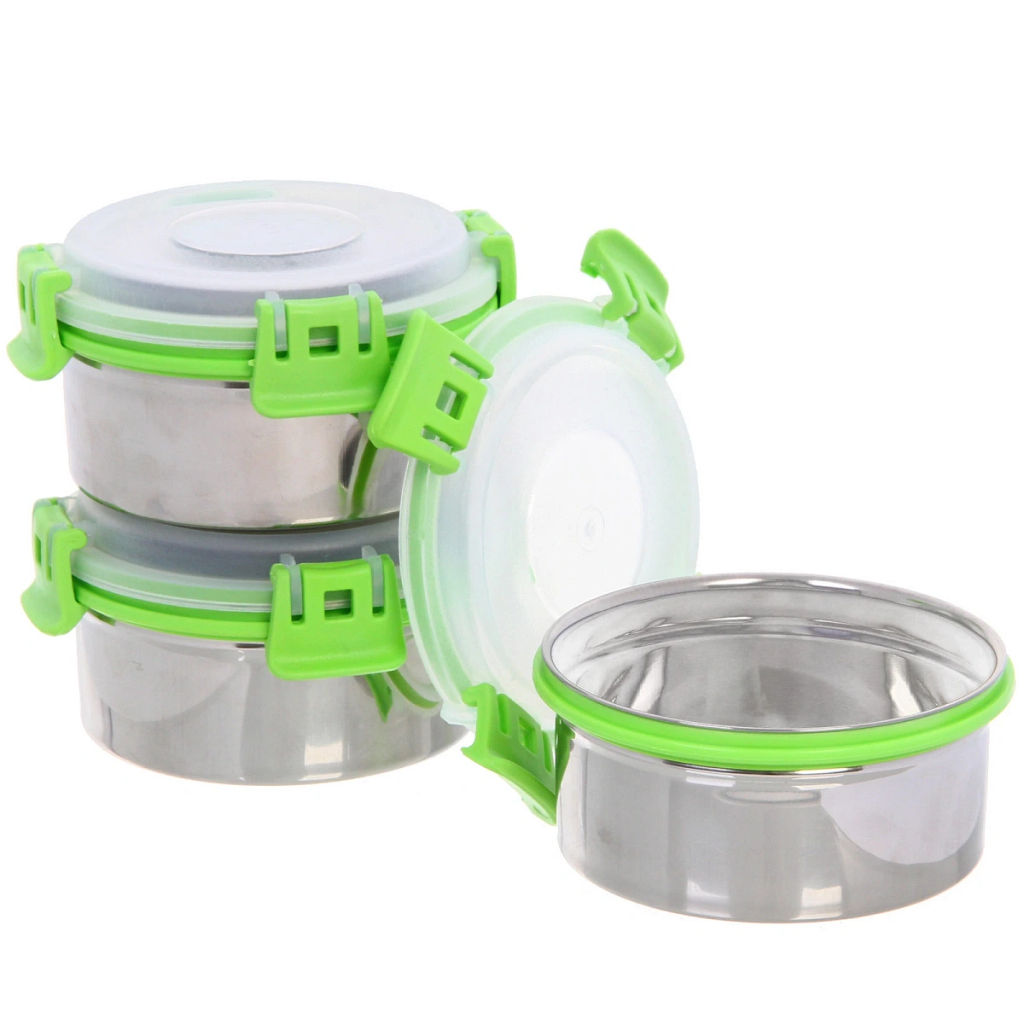 Набор Ланч-бокс 3шт 10*6см из нержавеющей стали с пластиковой крышкой в чехле
