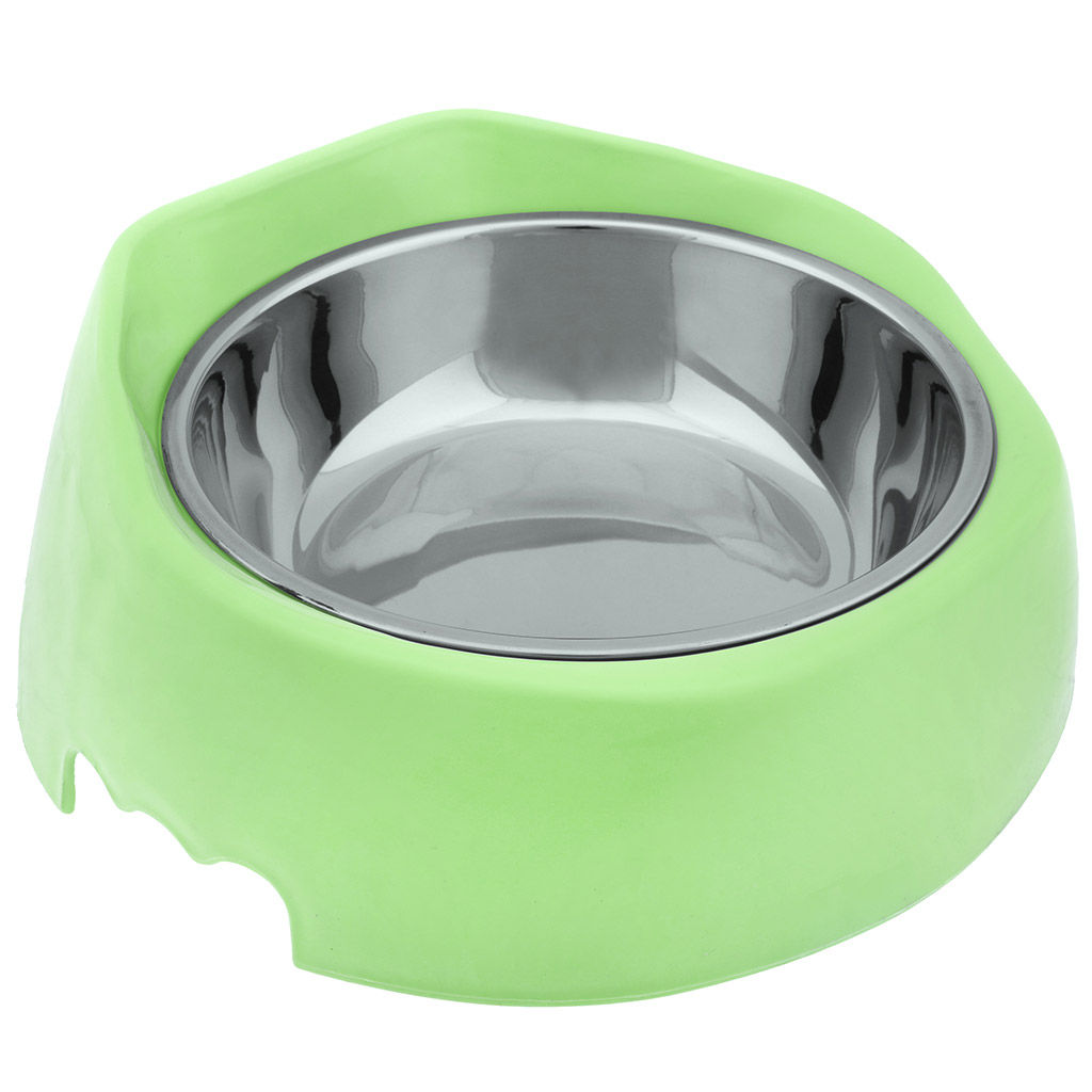 "Пэт тойс (Pet toys)" Миска для кормления животных из нержавеющей стали "Сема" 0,8л, д17,6см h4,6см, пластмассовая подставка 23,5х24см h6-10,5см, прорезиненные ножки, цвета в ассортименте: розовый, салатовый, бирюзовый (Китай)