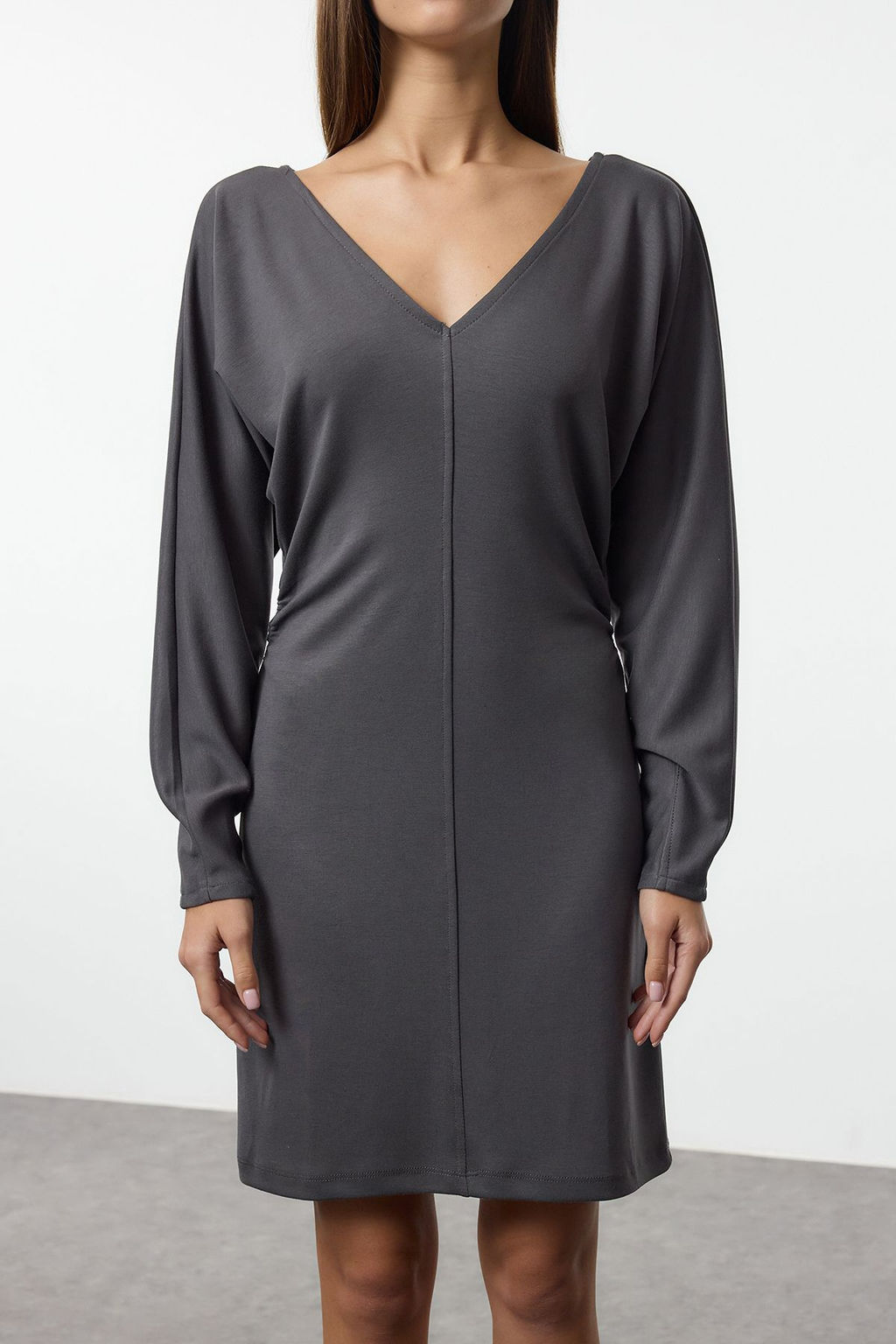 Antrasit Bodycone/Vucuda Oturan Mini Orme Elbise TWOAW25EL00444 - Trendyolmilla фото 4