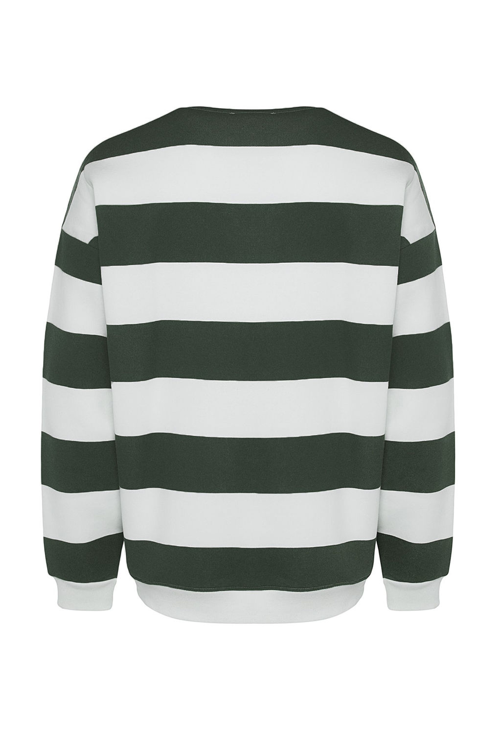 TRENDYOL MAN Indigo-Ekru Oversize/Genis Kesim Bisiklet Yaka Cizgili Ici Polarl? Pamuklu Sweatshirt TMNAW24SW00098 - Trendyolmilla фото 8