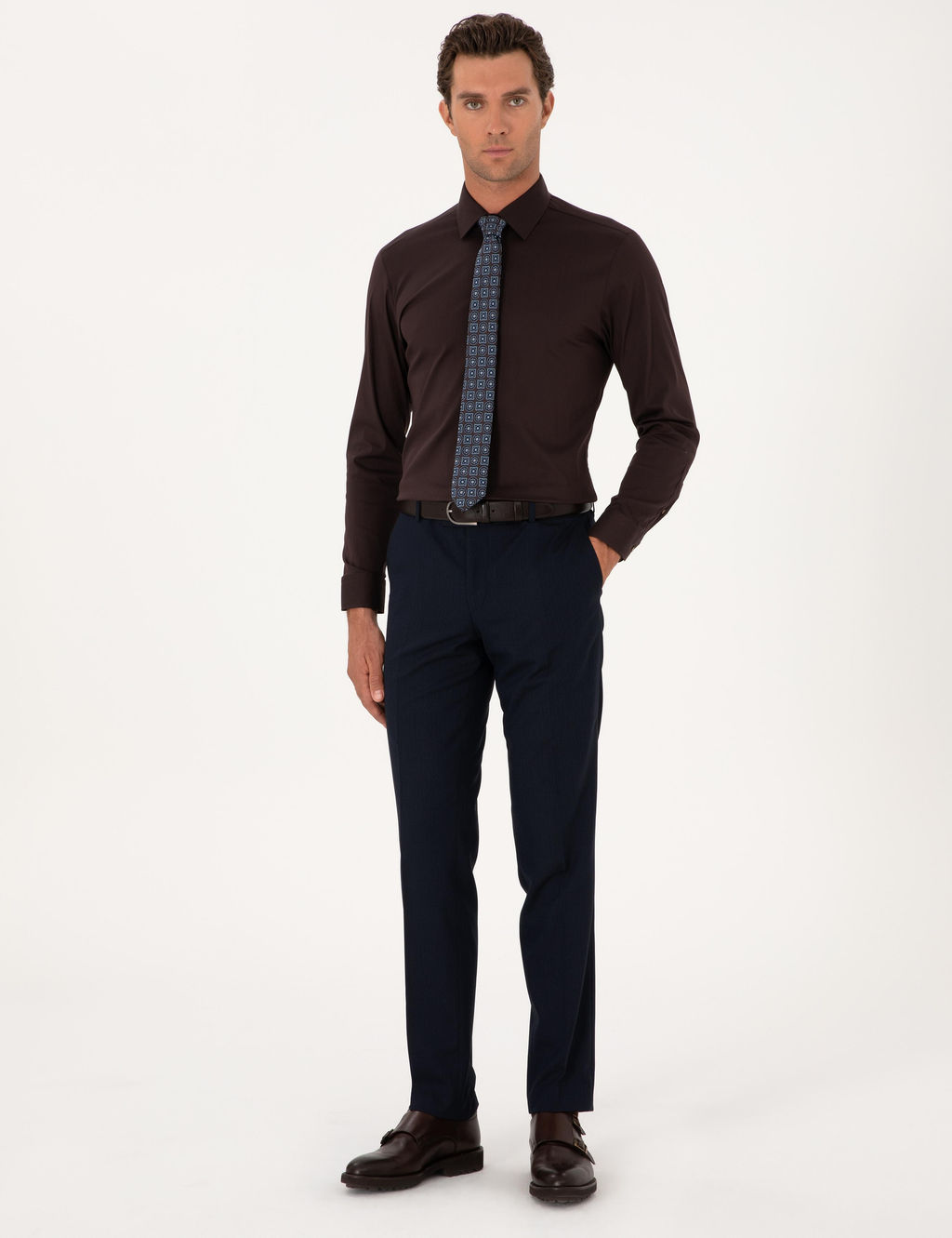 Koyu Kahverengi Slim Fit Non Iron Klasik G_mlek - Cacharel фото 4