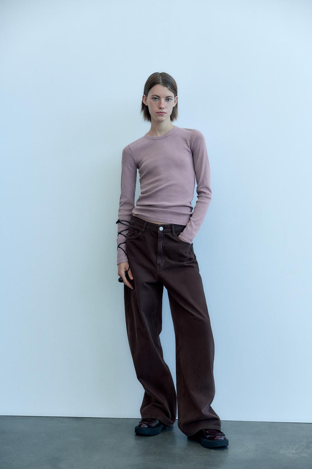 LONG SLEEVE WASHED EFFECT RIBBED T-SHIRT - Zara фото 20