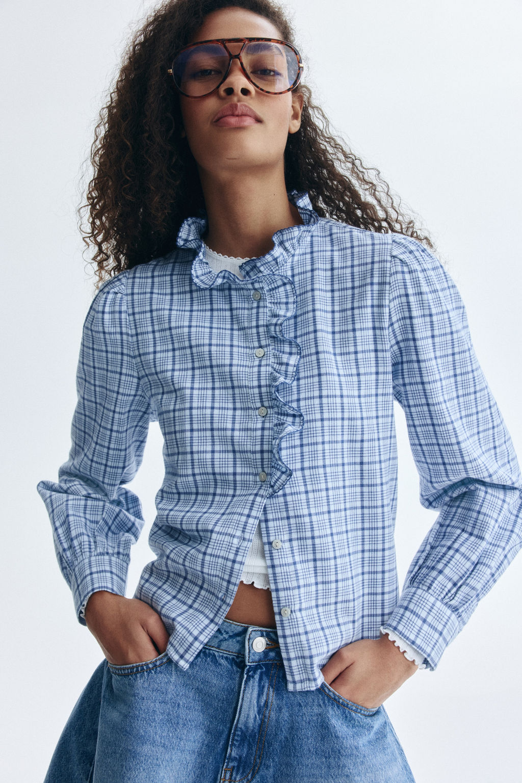 Blusa de algod?n con cuello de volante - H&m фото 5