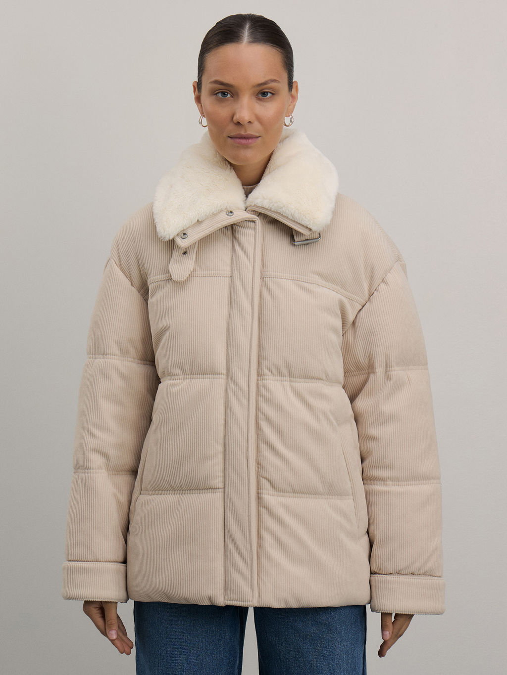 Куртка из вельветовой ткани со съемным воротником / Zarina  фото 4