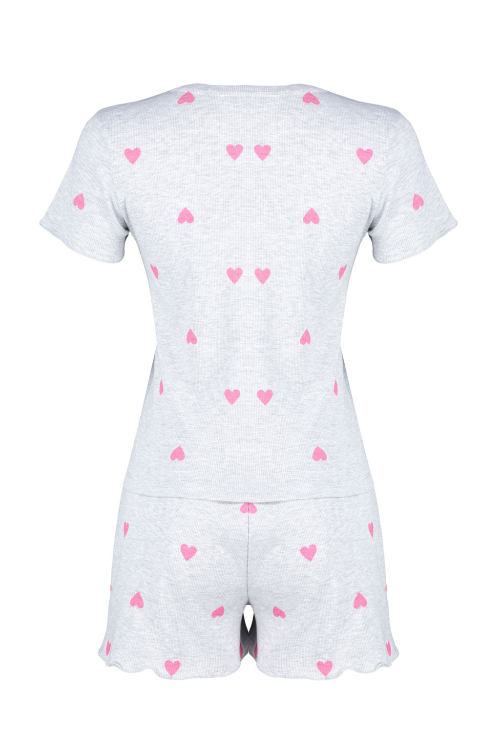 Trendyolmilla Gri Melanj Kalpli Slogan Bask?l? Lastikli Fitilli Sortlu Orme Pijama Tak?m? THMSS24PT00220  фото 13