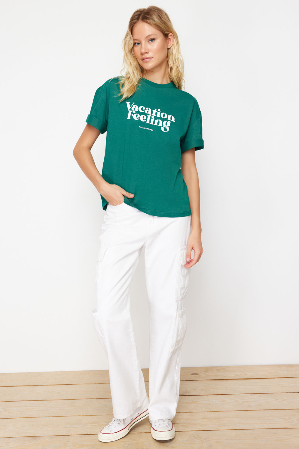 TRENDYOLMILLA Beyaz Bask?l? Premium %100 Pamuk Relaxed/Rahat Kesim Orme T-Shirt TWOSS24TS00178  фото 6